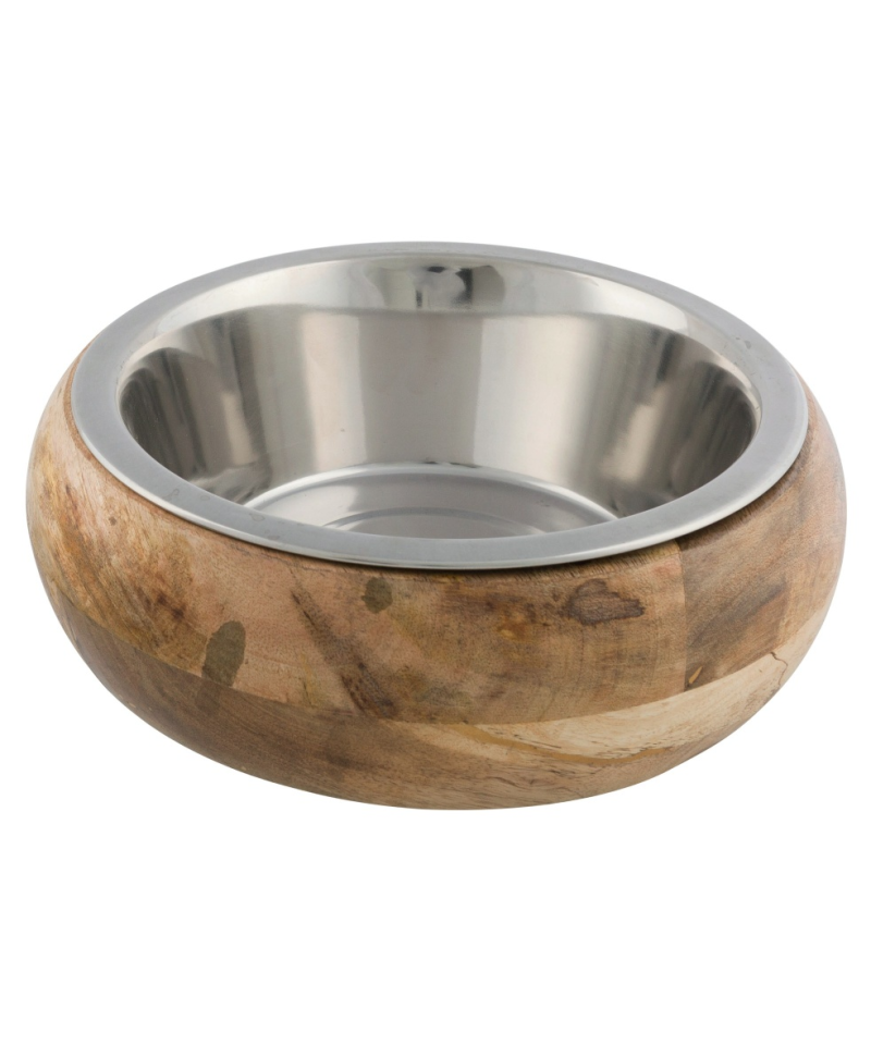 Ciotola in acciaio inox con supporto in legno
