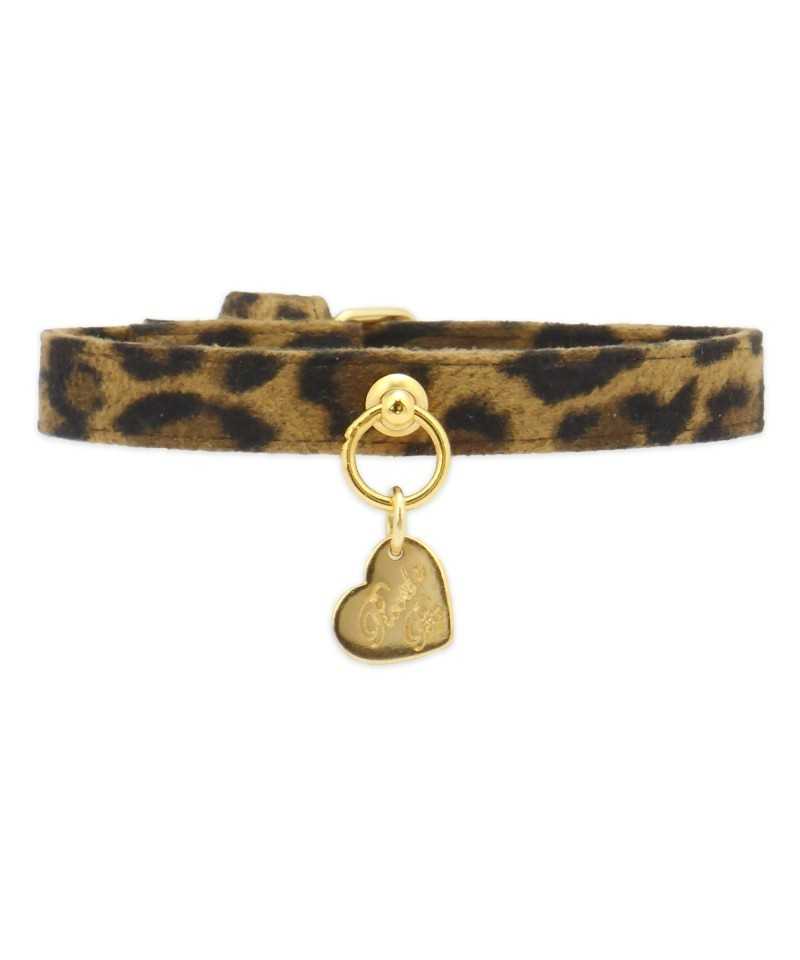 SIMPLE LEOPARD COLLAR ALCANTARA/GOLD Piccoli Pets