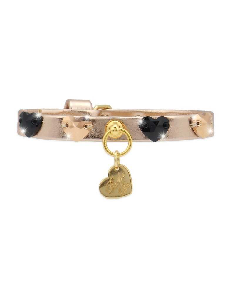 HEARTS COLLAR ROSE GOLD ECOLEATHER/GOLD Piccoli Pets