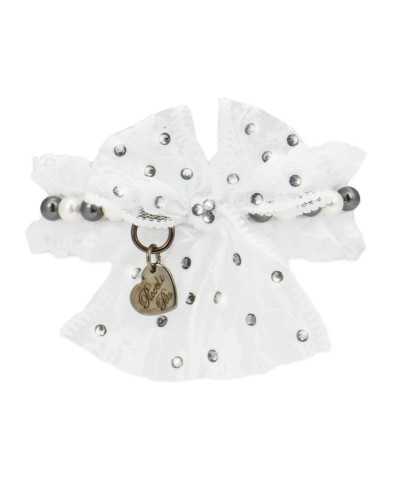 LADY PEARLS COLLAR WHITE ECOPATENT/GUNMETAL Piccoli Pets