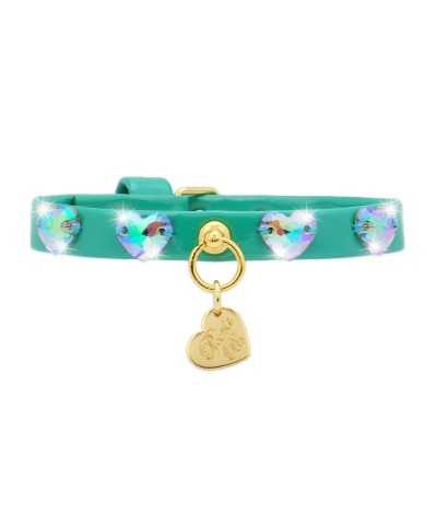 HEARTS COLLAR EMERALD ECOPATENT/GOLD Piccoli Pets