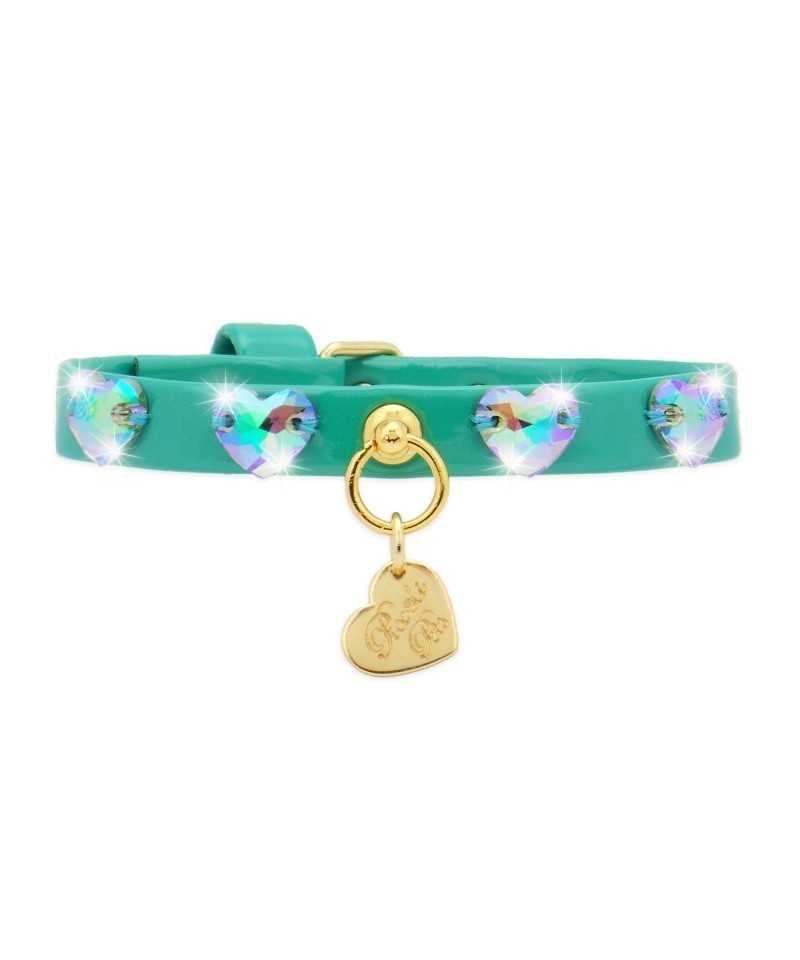 HEARTS COLLAR EMERALD ECOPATENT/GOLD Piccoli Pets