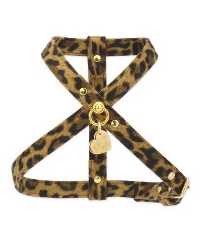 SIMPLE LEOPARD HARNESS ADJUSTABLE ALCANTARA/GOLD Piccoli Pets