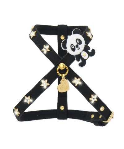 PANDA STAR HARNESS BLACK ALCANTARA/GOLD Piccoli Pets