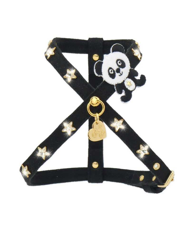 PANDA STAR HARNESS BLACK ALCANTARA/GOLD Piccoli Pets