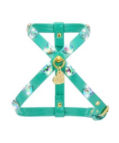 HEARTS HARNESS EMERALD ECOPATENT/GOLD Piccoli Pets