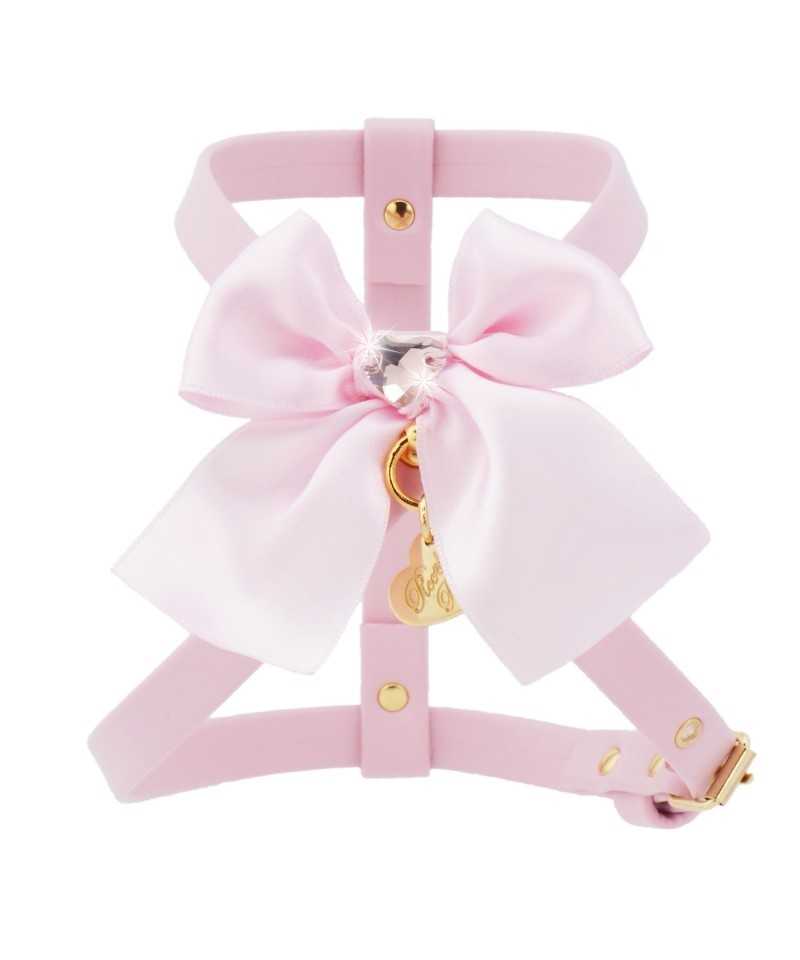 Piccoli Pets HEART SEW ON BOW HARNESS POWDER ROSE ECOLEATHER/GOLD