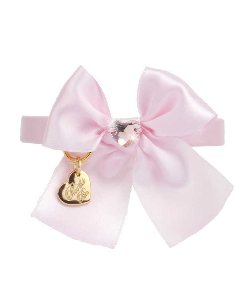 Piccoli Pets HEART SEW ON BOW COLLAR POWDER ROSE ECOLEATHER/GOLD
