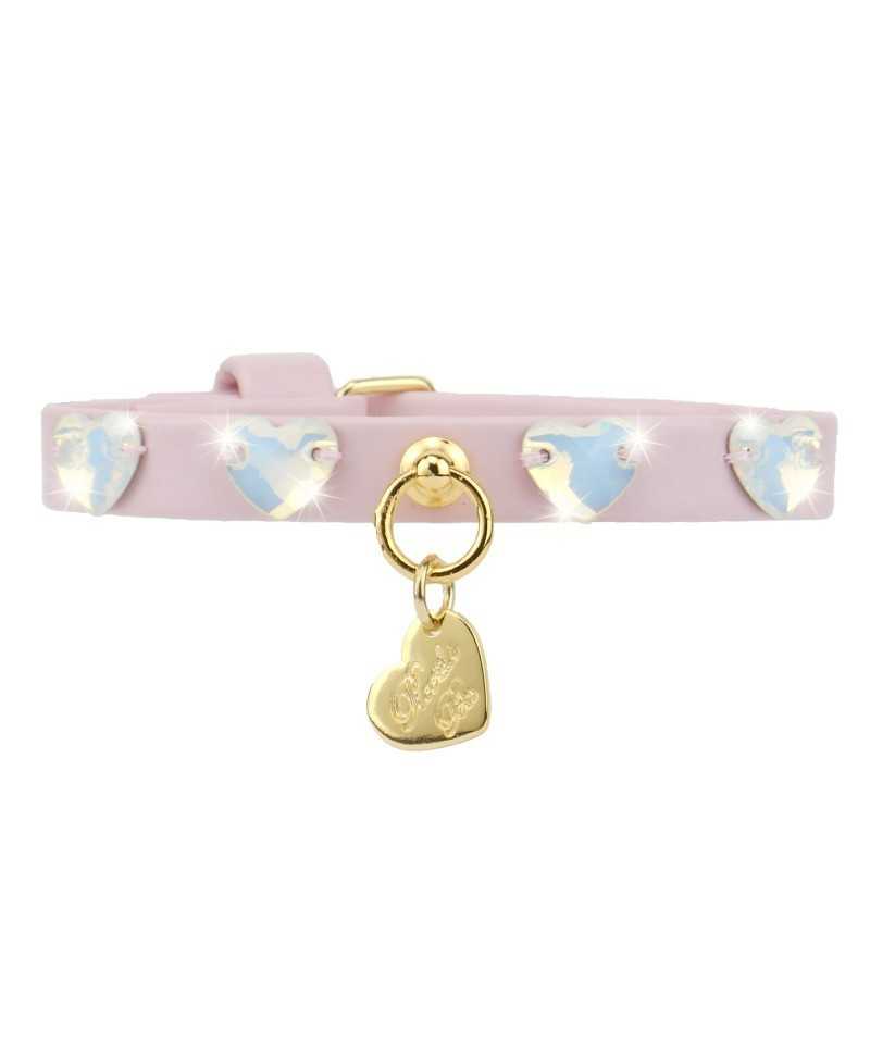 Piccoli Pets HEARTS COLLAR POWDER ROSE ECOLEATHER/GOLD