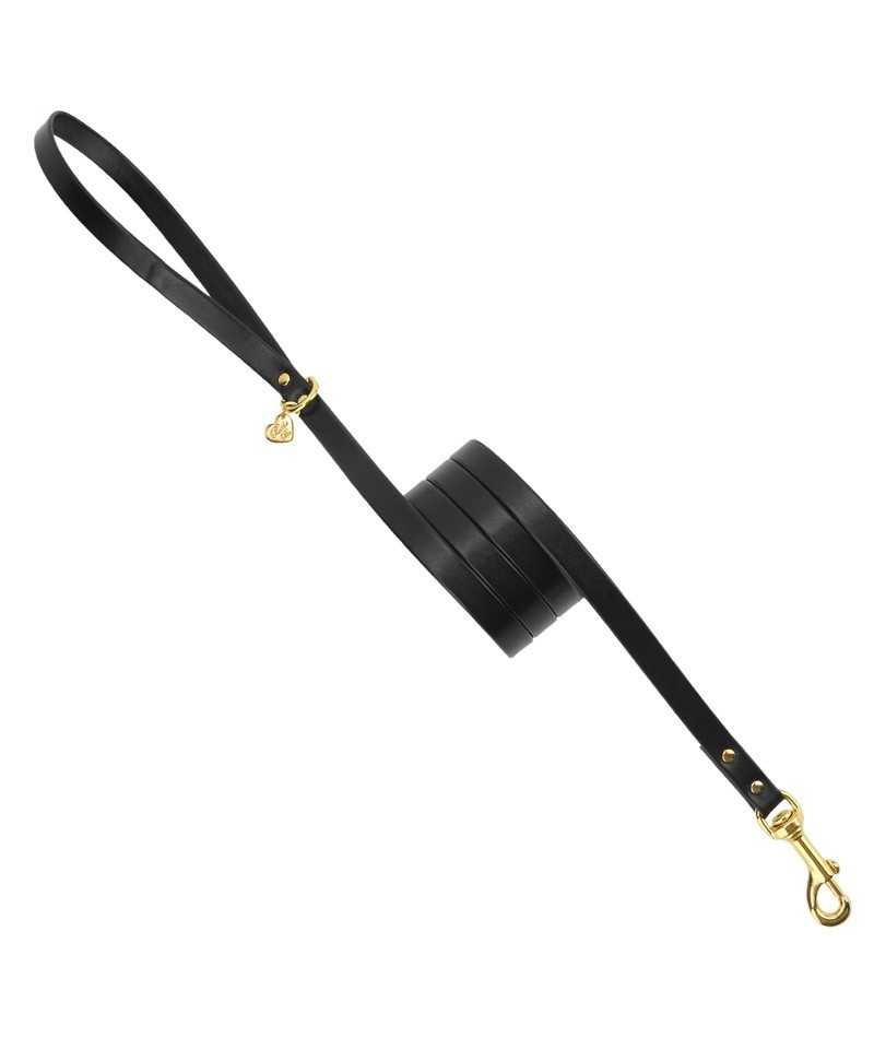 Piccoli Pets PLAIN LEASH BLACK ECOLEATHER/GOLD