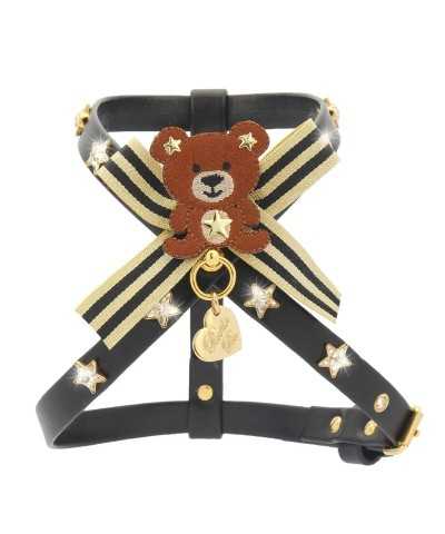 Piccoli Pets TEDDY GOLD STARS HARNESS BLACK ECOLEATHER/GOLD