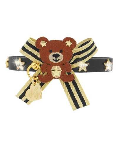 Piccoli Pets TEDDY GOLD STARS COLLAR BLACK ECOLEATHER/GOLD