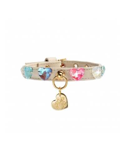 RAINBOW DIAMONDS HEARTS COLLAR CREAM/GOLD Piccoli Pets