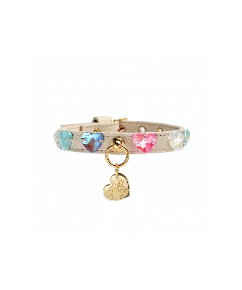 RAINBOW DIAMONDS HEARTS COLLAR CREAM/GOLD Piccoli Pets