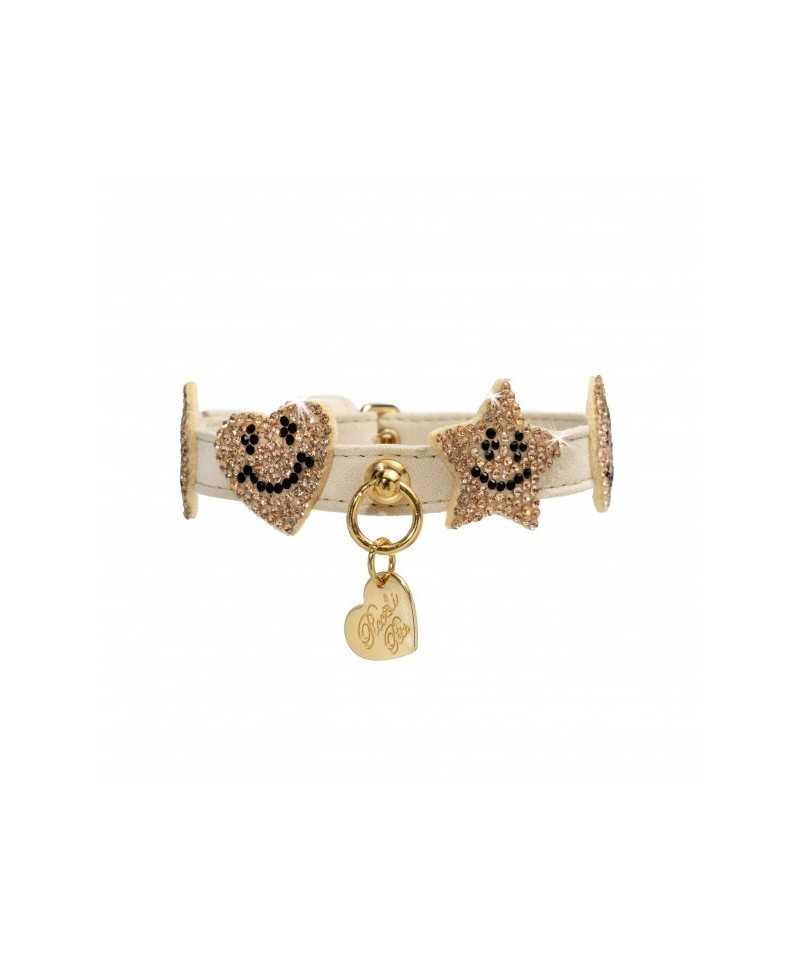 SPARKLING SMILEY COLLAR CREAM/GOLD Piccoli Pets