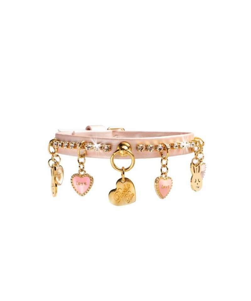 LOVE BUNNY CHARMS COLLAR PINK DORE/GOLD Piccoli Pets
