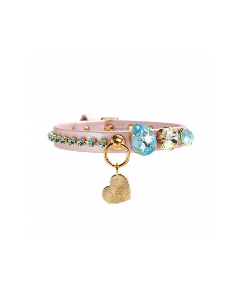 FANCY STONE CHAIN COLLAR PINK DORE/GOLD Piccoli Pets