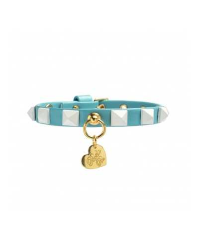 WHITE STUDS COLLAR SEA/GOLD Piccoli Pets