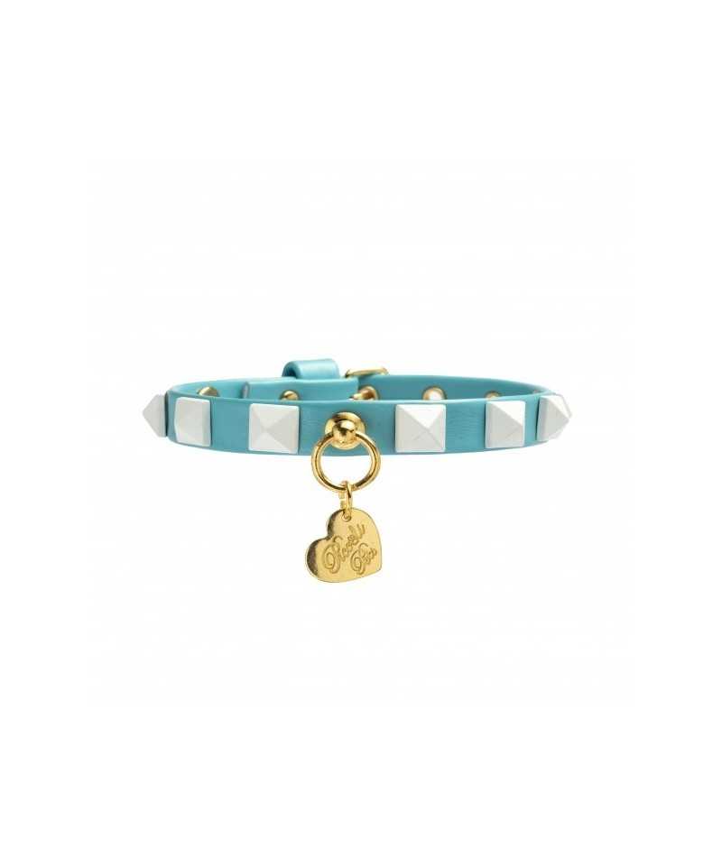 WHITE STUDS COLLAR SEA/GOLD Piccoli Pets