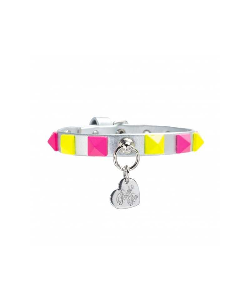 FLUO STUDS COLLAR SILVER/SILVER Piccoli Pets