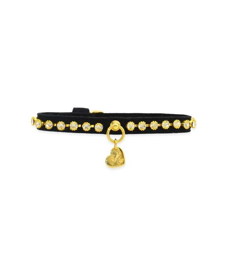 DIAMONDS CHAIN COLLAR BLACK ALCANTARA/GOLD Piccoli Pets