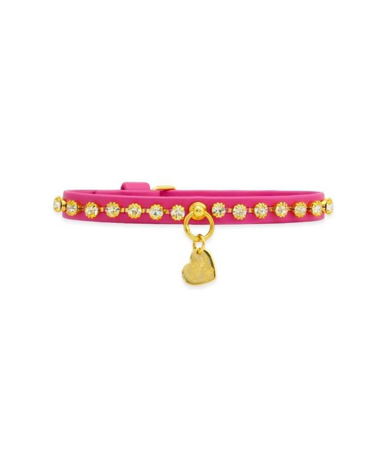 DIAMONDS CHAIN COLLAR FUCHSIA ECOLEATHER/GOLD Piccoli Pets