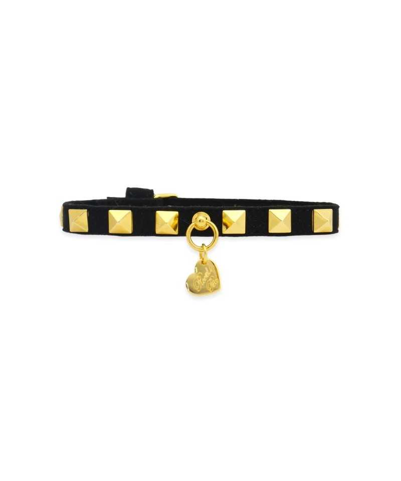 STUDS COLLAR BLACK ALCANTARA/GOLD Piccoli Pets