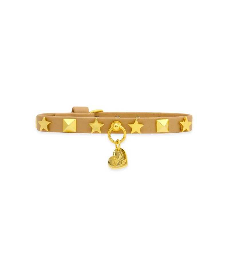 STARS & STUDS COLLAR TWINE ECOLEATHER/GOLD Piccoli Pets