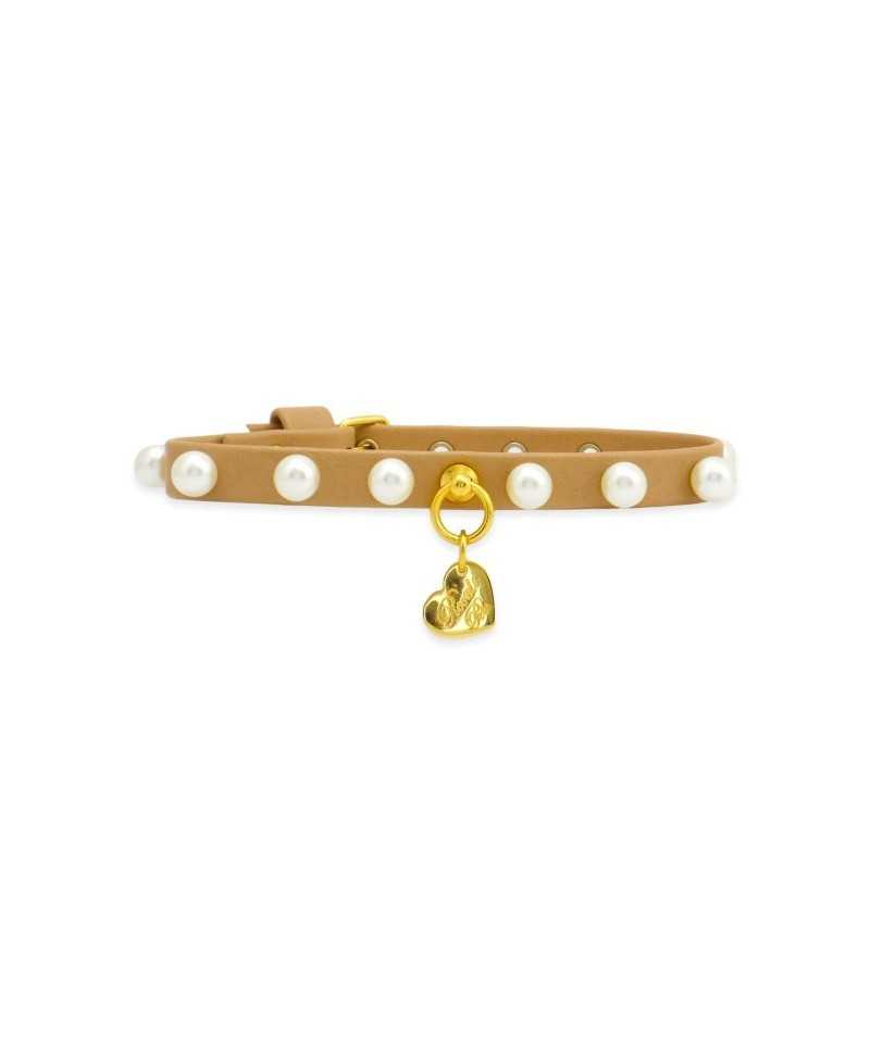 PEARLS COLLAR TWINE ECOLEATHER/GOLD Piccoli Pets