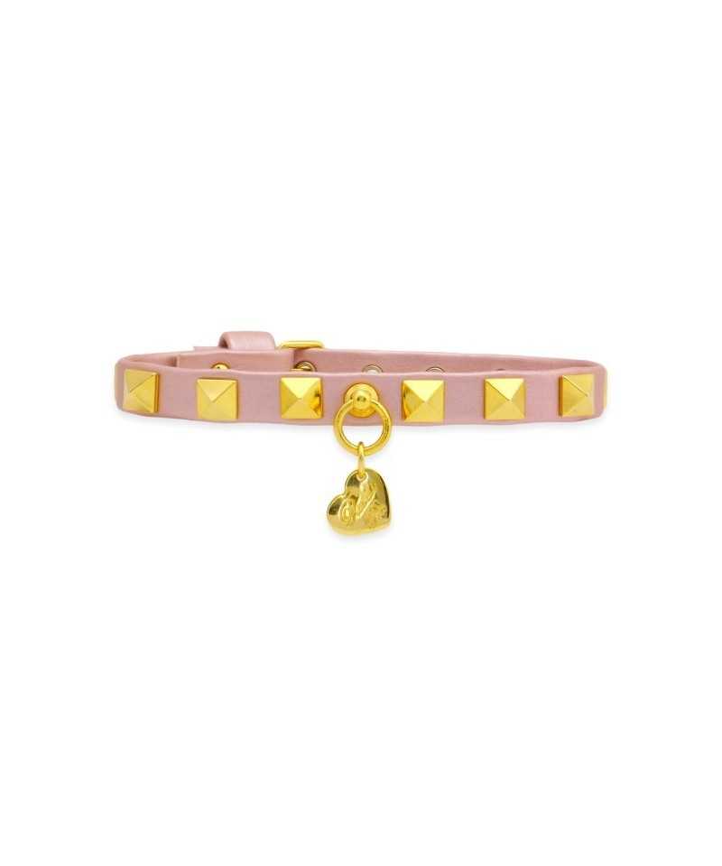 STUDS COLLAR PEARLESCENT PINK ECOLEATHER/GOLD Piccoli Pets