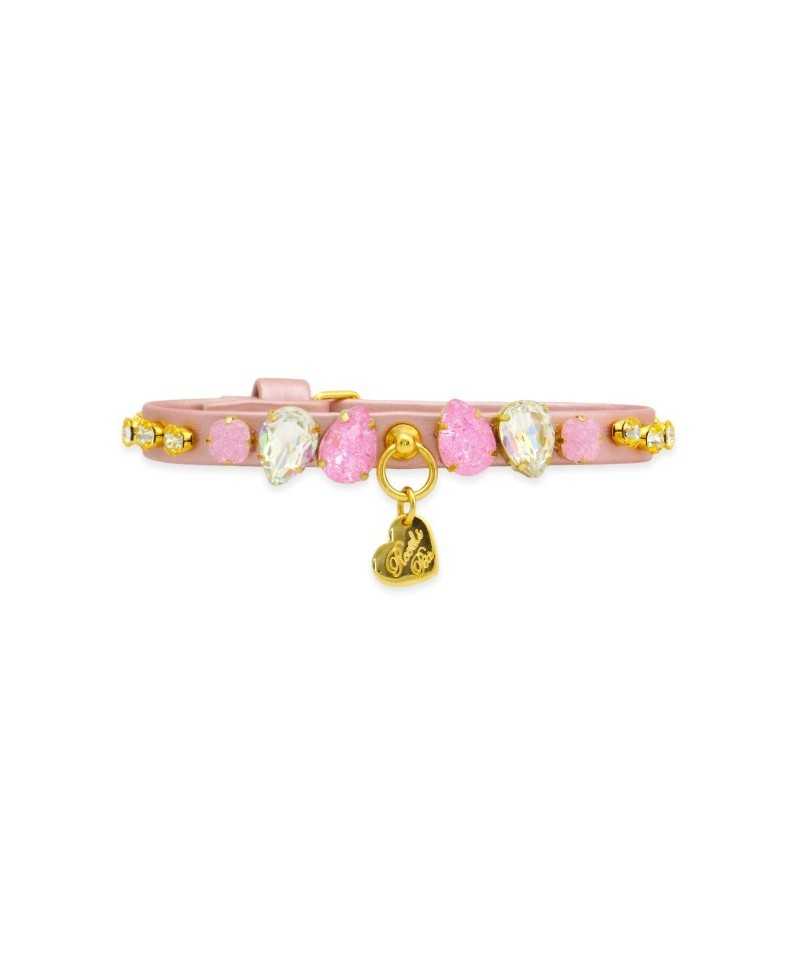 DIAMOND DROPS COLLAR PEARLESCENT PINK ECOLEATHER/GOLD Piccoli Pets