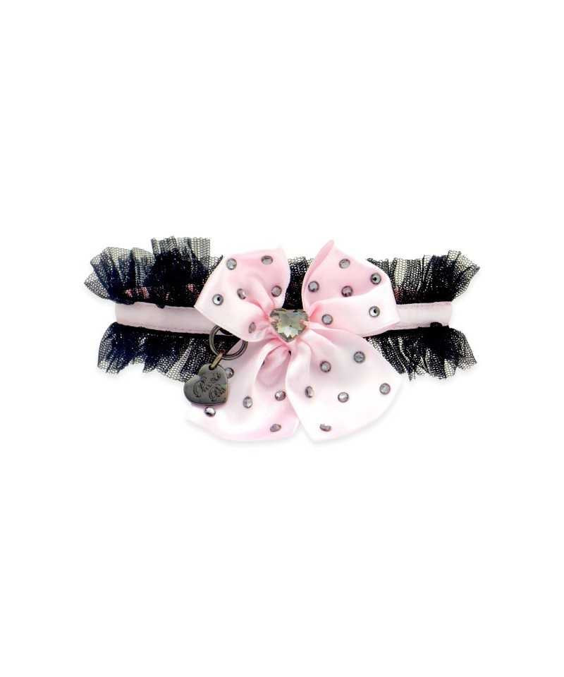 FROU FROU COLLAR PEARLESCENT PINK ECOLEATHER/GUNMETAL Piccoli Pets