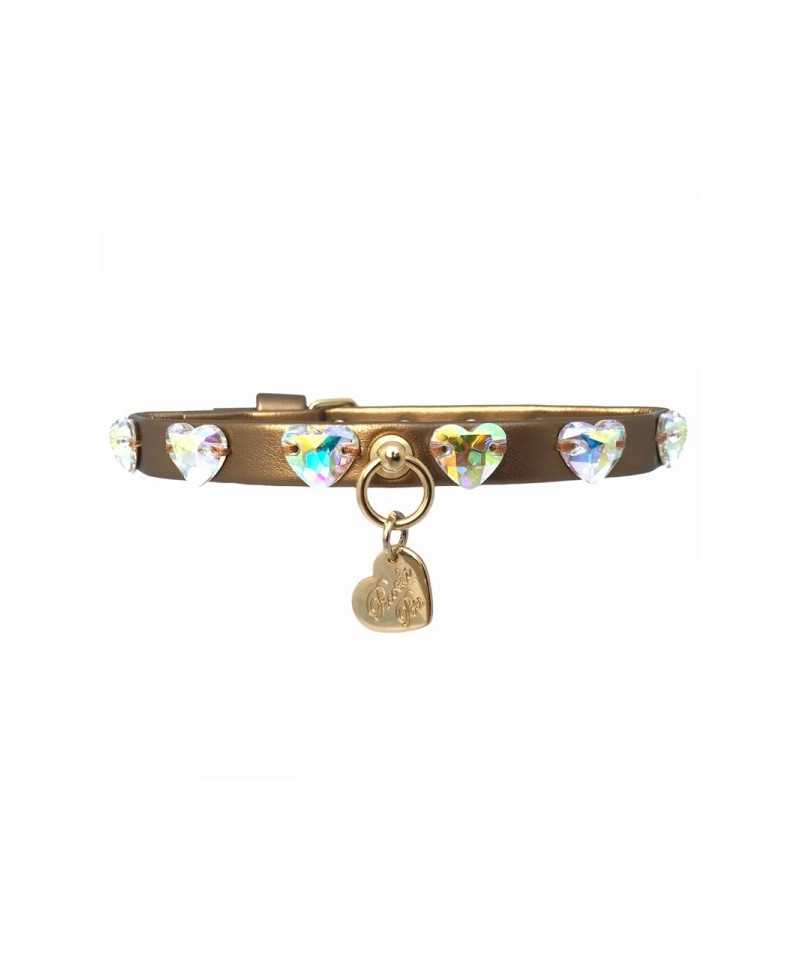 HEARTS COLLAR BRONZE ECOLEATHER/GOLD Piccoli Pets
