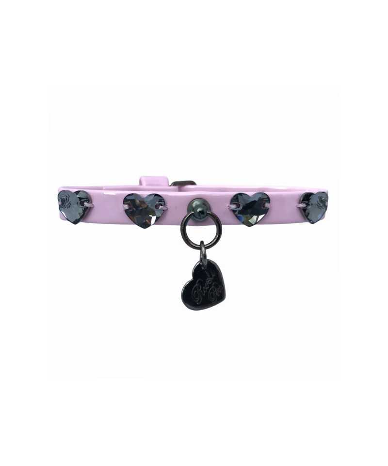 BLACK HEARTS COLLAR BABY PINK ECOPAINT/GUNMETAL Piccoli Pets