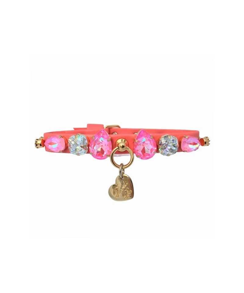 DIAMOND DROPS COLLAR SALMON ECOLEATHER/GOLD Piccoli Pets