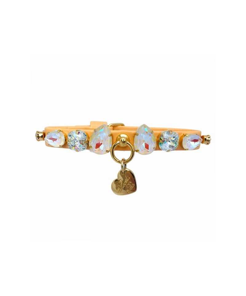 DIAMOND DROPS COLLAR MELON ECOLEATHER/GOLD Piccoli Pets