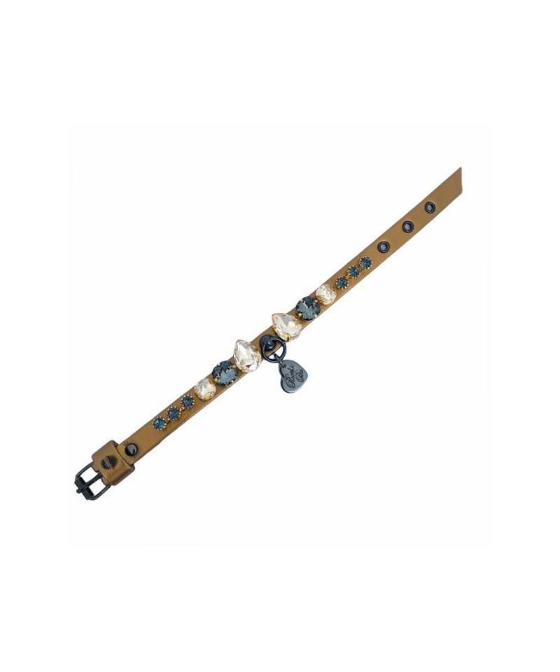 DIAMOND DROPS COLLAR BRONZE ECOLEATHER/GUNMETAL Piccoli Pets