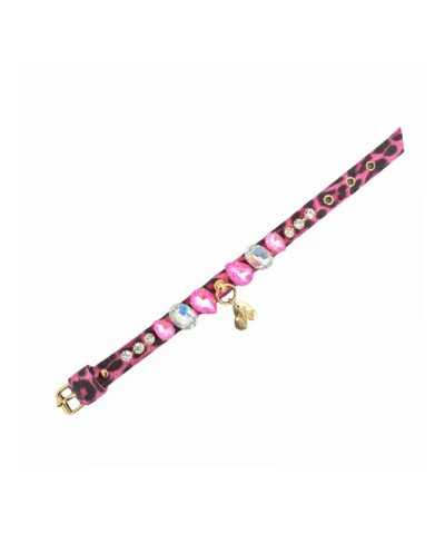 DIAMOND DROPS COLLAR LEOPARD BUBBLEGUM ALCANTARA/GOLD Piccoli Pets