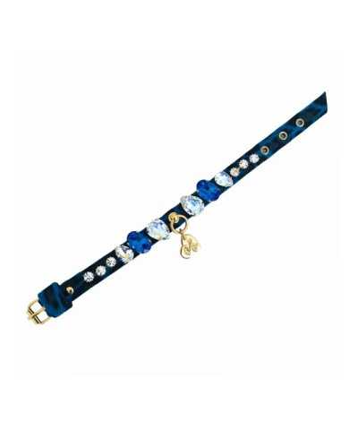DIAMOND DROPS COLLAR LEOPARD BLUE ALCANTARA/GOLD Piccoli Pets