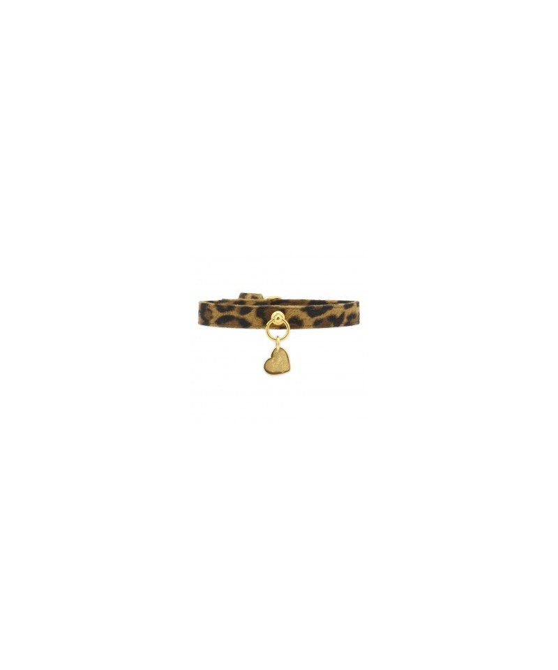 PLAIN COLLAR LEOPARD CAMEL ALCANTARA/GOLD Piccoli Pets