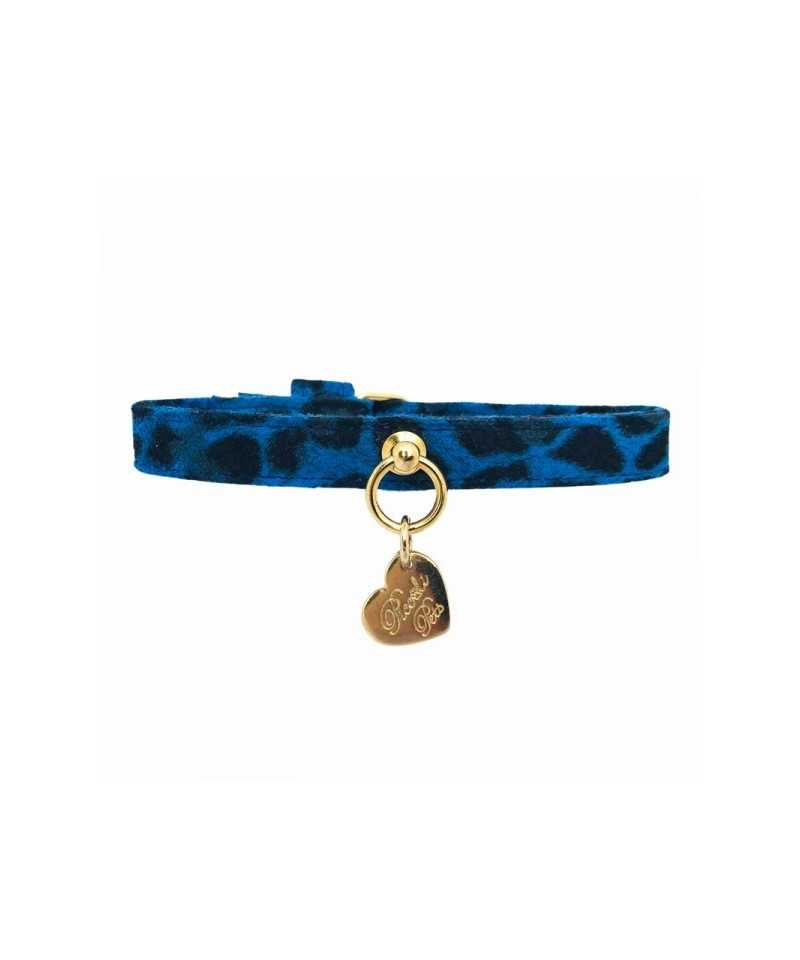 PLAIN COLLAR LEOPARD BLUE ALCANTARA/GOLD Piccoli Pets
