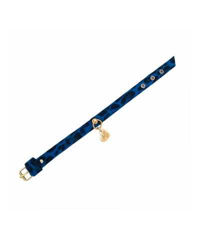 PLAIN COLLAR LEOPARD BLUE ALCANTARA/GOLD Piccoli Pets