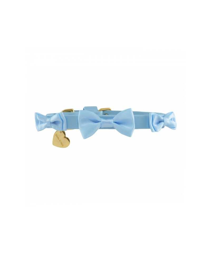 BOWS TIE COLLAR SKY ECOLEATHER/GOLD Piccoli Pets
