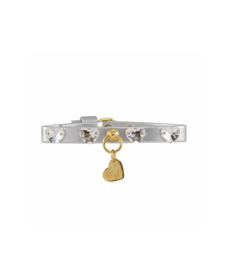 HEARTS COLLAR SILVER ECOLEATHER/GOLD Piccoli Pets