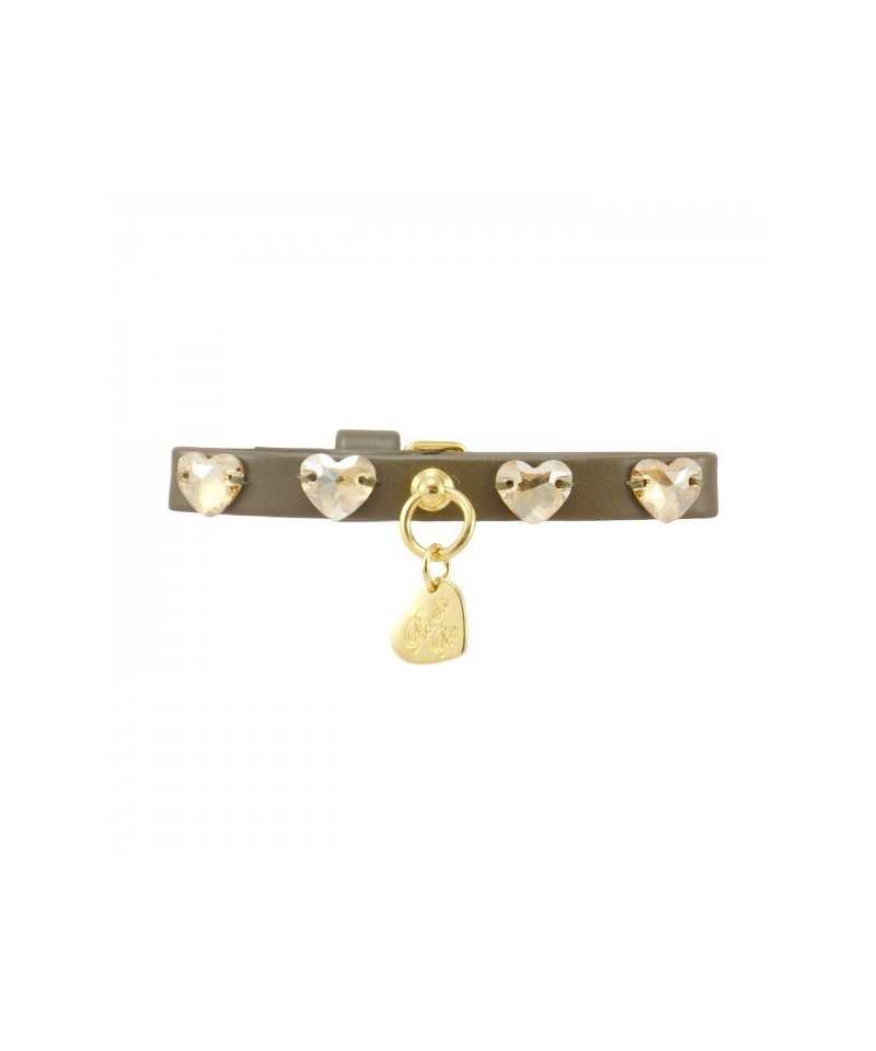 HEARTS COLLAR MILITARY ECOLEATHER/GOLD Piccoli Pets