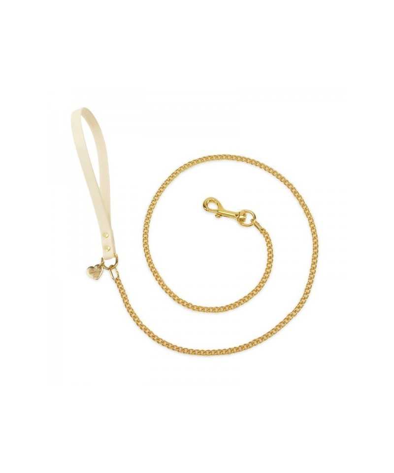 CHAIN LEASH CREAM ECOLEATHER/GOLD Piccoli Pets