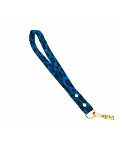 CHAIN LEASH LEOPARD BLUE ALCANTARA/GOLD Piccoli Pets