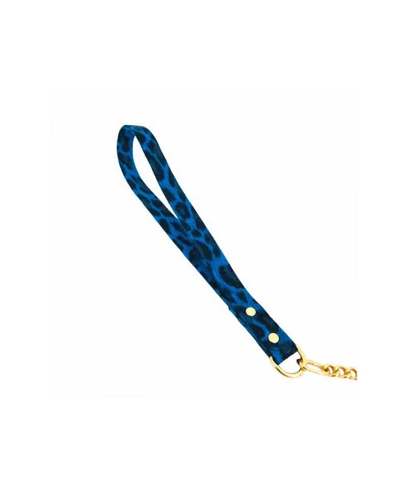 CHAIN LEASH LEOPARD BLUE ALCANTARA/GOLD Piccoli Pets