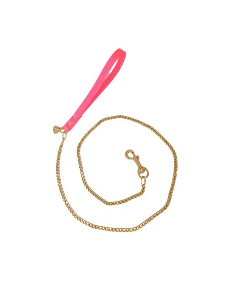 CHAIN LEASH FLUO FUXIA ECOPAINT/GOLD Piccoli Pets