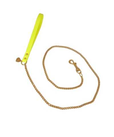 CHAIN LEASH FLUO YELLOW ECOPAINT/GOLD Piccoli Pets